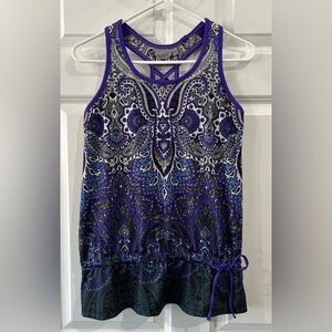 Athleta Paisley Purple Racerback Tank Top w/Built in Bra Size M Athleisure Yoga